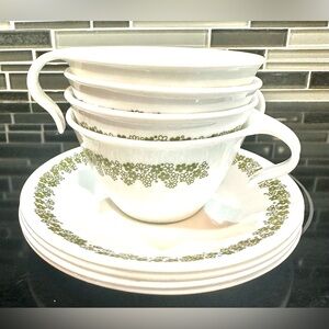 Vintage Corelle Spring Blossom Crazy Daisy Coffee/Tea Cups and Saucers Set of 4